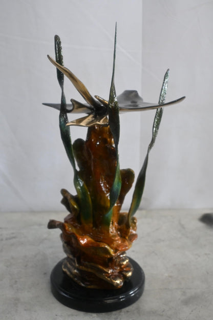Bronze Manta Ray Sculpture Coral Reef Ocean Statue 11"x11"x18"H