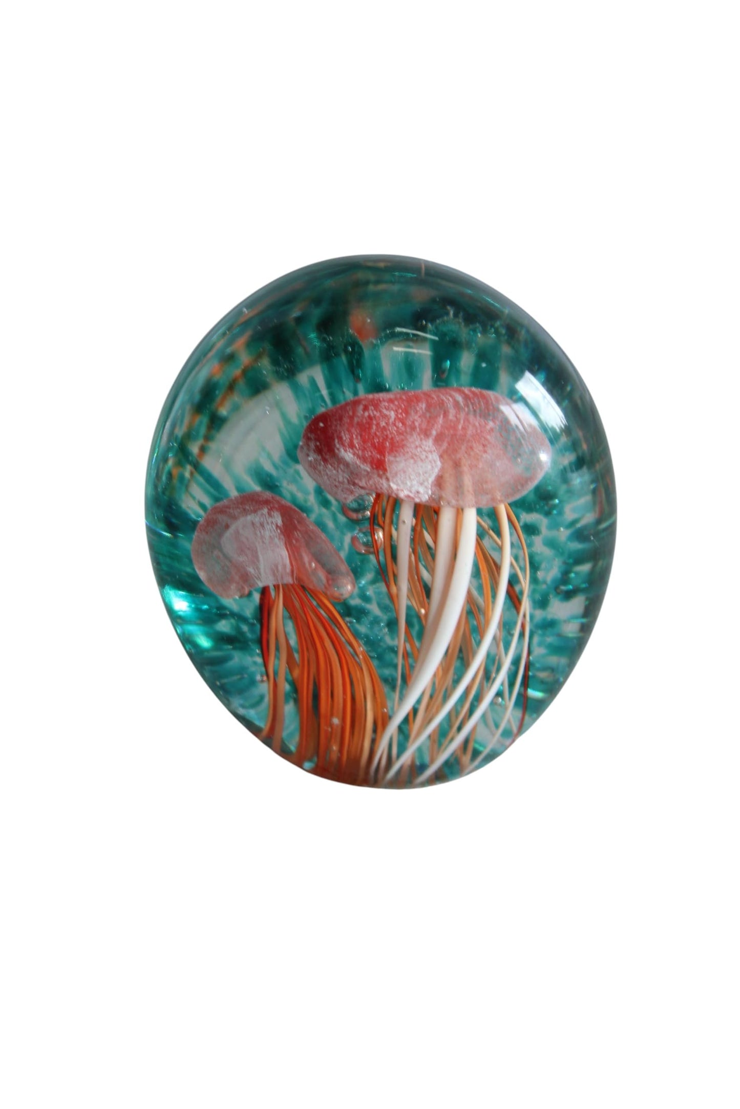 NIFAO Glass Jellyfish Paperweight Glows in Dark Ocean Art 4" x 3" x 4"H