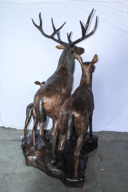 Life Size Bronze Deer Family Sculpture for Outdoor Display 48" x 50" x 81"H