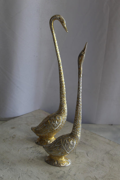 Aluminum Pair of Swans with Gold and Silver Finish 8" x 6" x 22"H