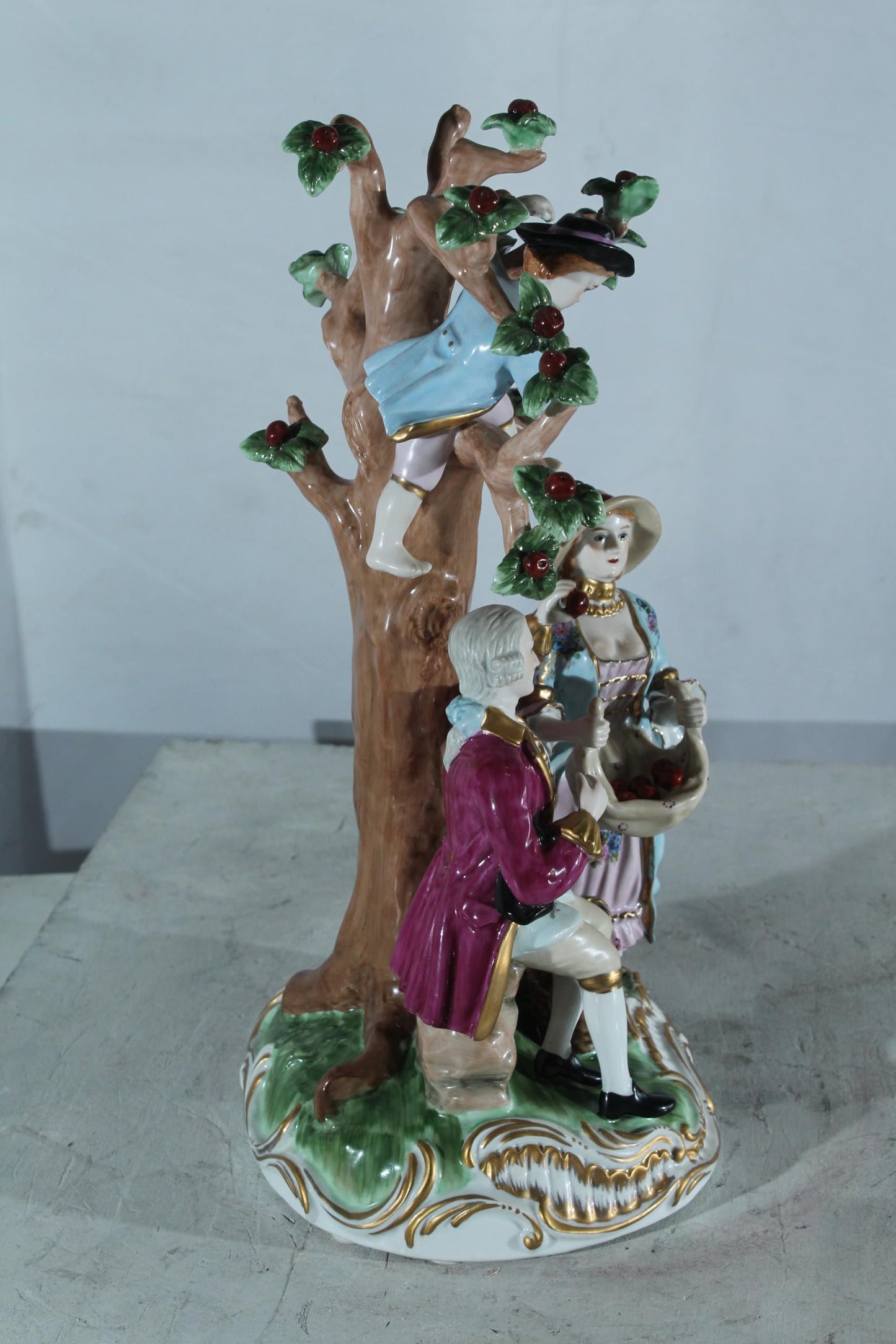 NIFAO Porcelain Cherry Picking Family Figurine Vintage Style 10"x9"x17"H