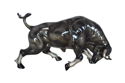 Charging Bull Bronze Statue -  Size: 15"L x 5"W x 8"H.