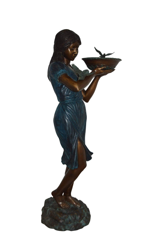 Lady holding a tray bronze statue fountain - Size: 17"L x 23"W x 62"H.