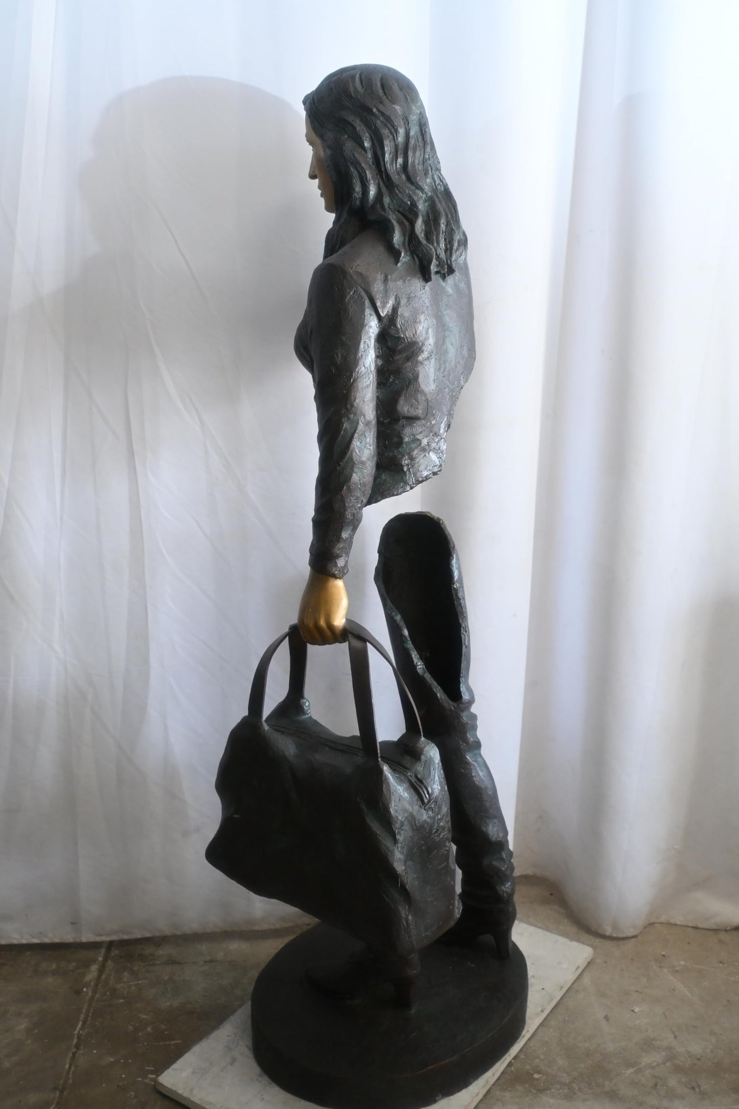 Bronze Saleswoman Statue with Handbag Abstract Figurine 24"x20"x70"H