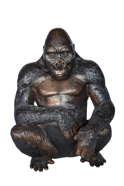 Gorilla Sitting Detailed and Impressive Bronze Statue Size: 22" x 16" x 30"H