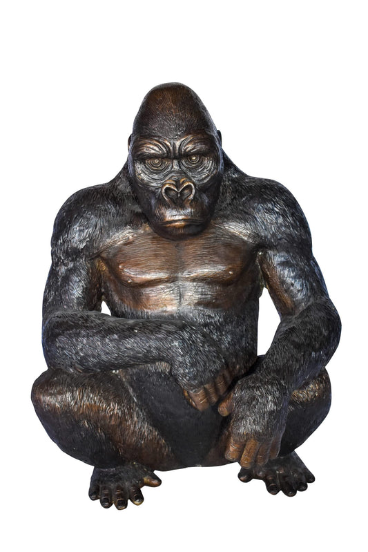 Gorilla Sitting Detailed and Impressive Bronze Statue Size: 22" x 16" x 30"H