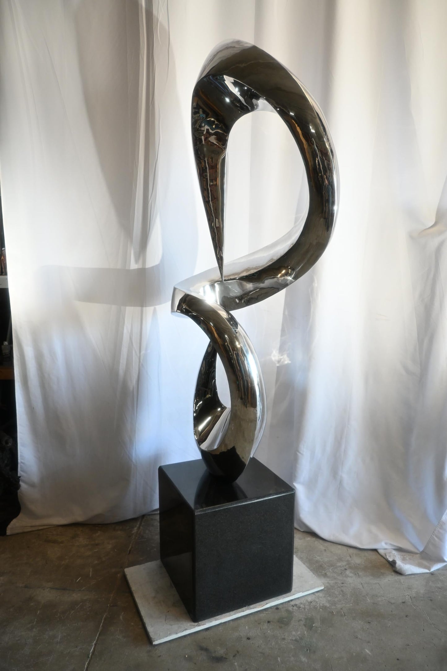 Giant Abstract Double Loop Stainless Steel Sculpture Marble 30"x21"x98"H