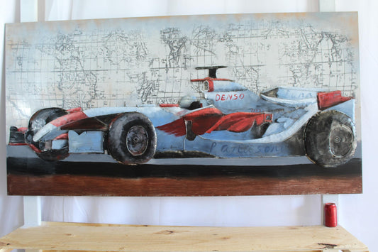 NIFAO Formula 1 Inspired Race Car Painting on Metal with 3D Design 79" x 2" x 40"H