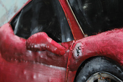 NIFAO Ferrari Inspired Red Sports Car Metal Wall Art with 3D Accents 79" x 2" x 40"H