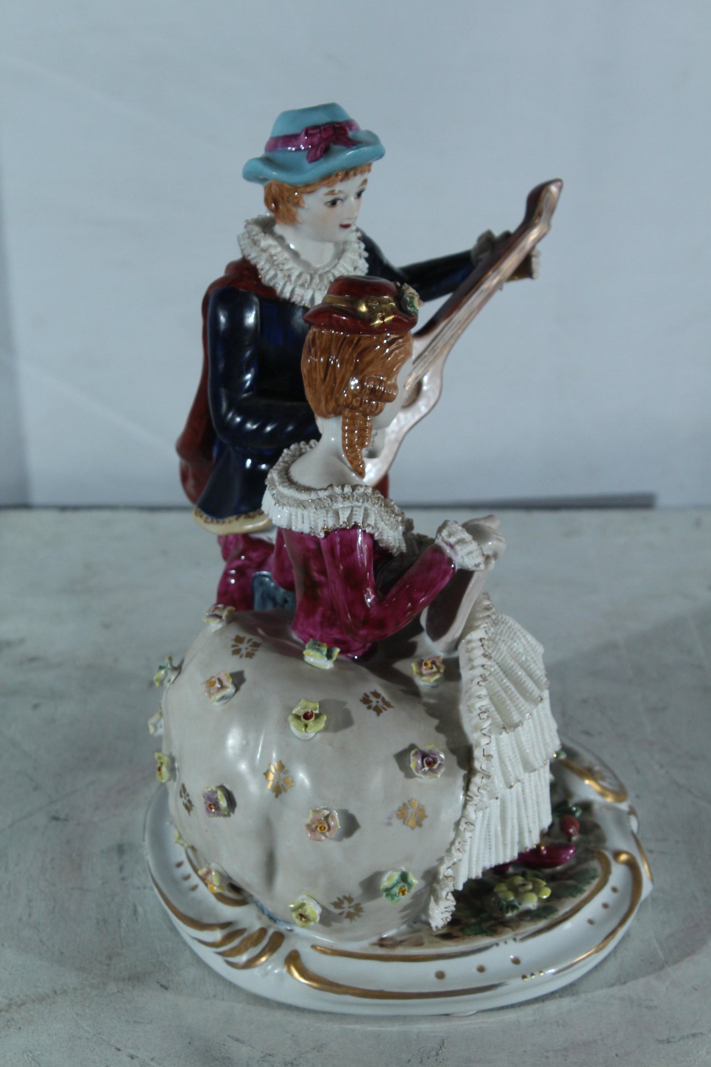 NIFAO Porcelain Romantic Couple Figurine with Guitar and Book 11" x 8" x 13"H