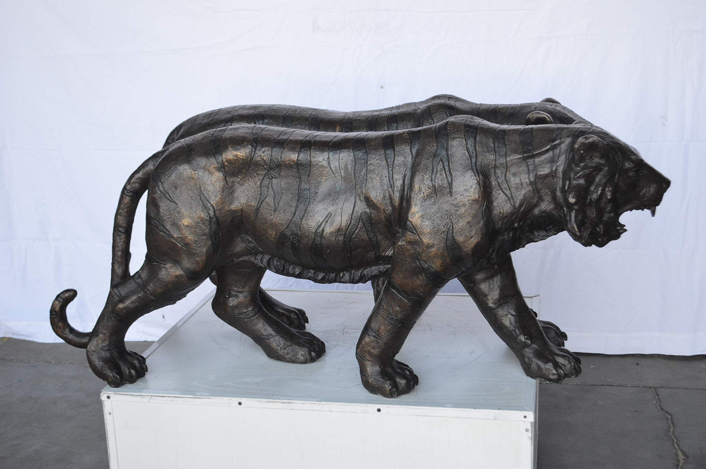 Pair Of Tigers Bronze Statues -  Size: 52"L x 10"W x 21"H.