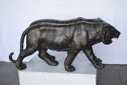 Pair Of Tigers Bronze Statues -  Size: 52"L x 10"W x 21"H.