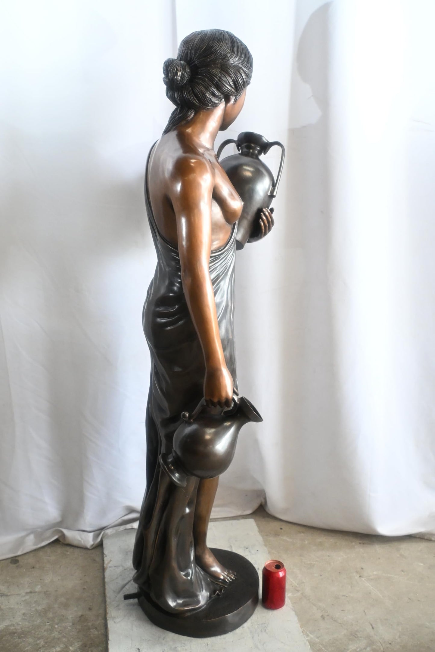 Bronze Woman Water Fountain Classical Figure Two Urns 21"x17"x59"H