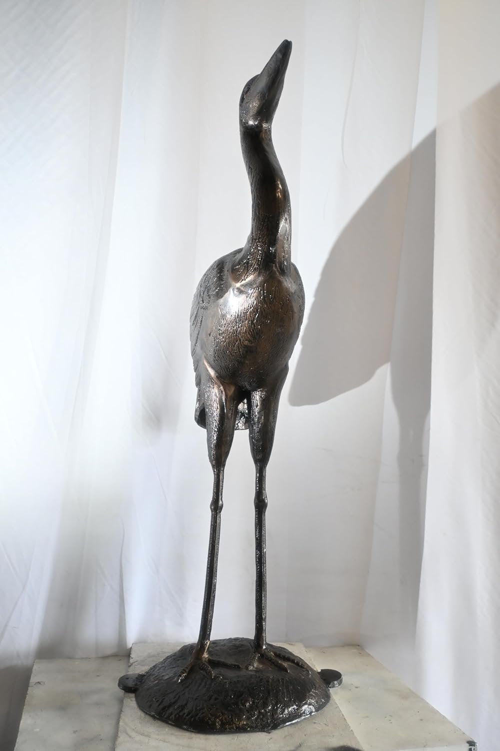 Aluminum Standing Heron Dark Bronze Patina Garden Statue 34"x24"x58"H