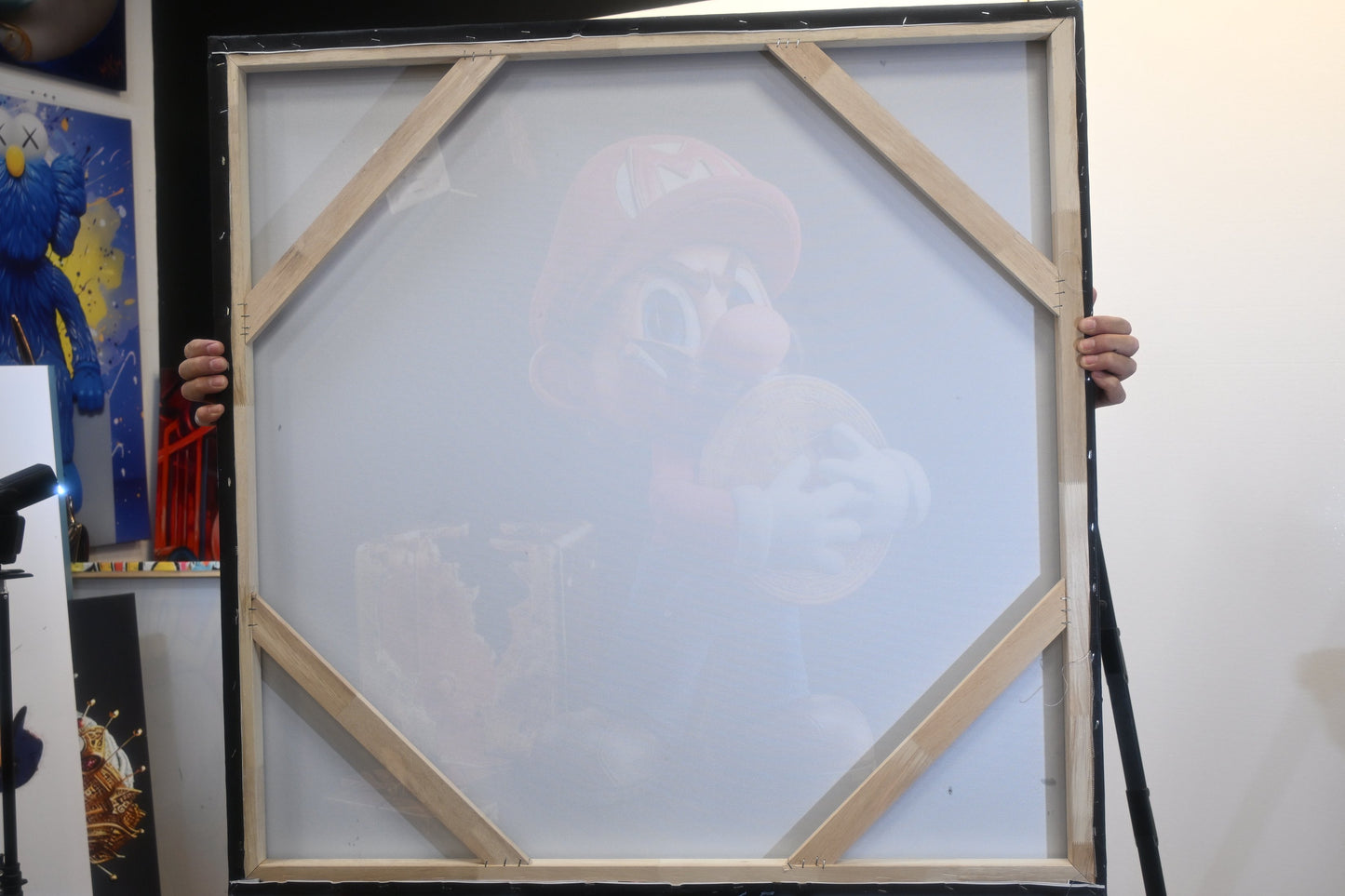 Mario Bitcoin Pop Art Resin Canvas 40x40 - Iconic Plumber Character with Gold Coin & Vault