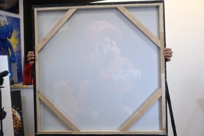 Mario Bitcoin Pop Art Resin Canvas 40x40 - Iconic Plumber Character with Gold Coin & Vault
