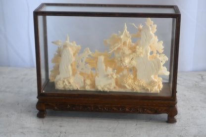 Carved Resin Chinese Bridge and Pavilion in Wood Case 12"x4"x9"H