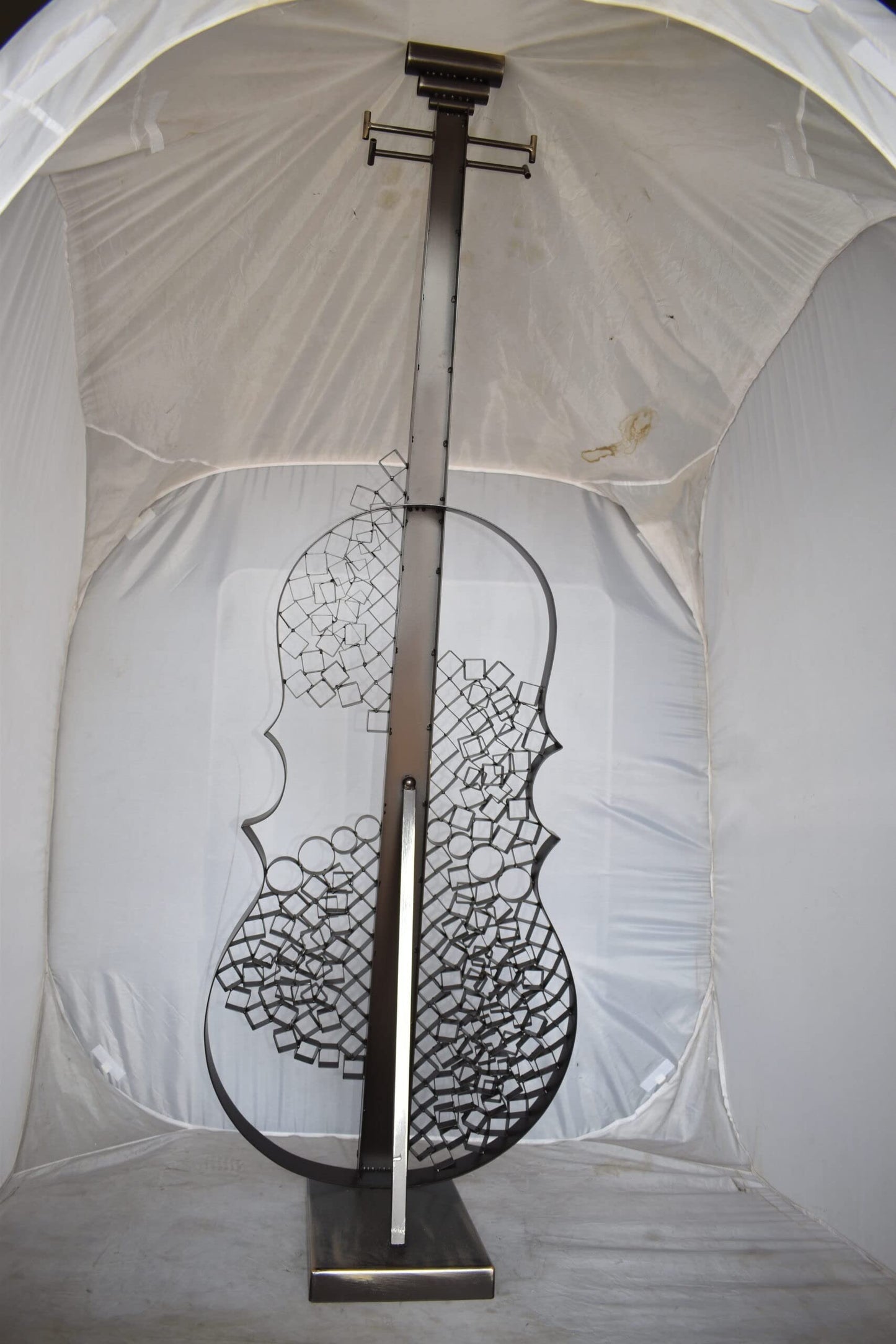 Creative Metal Guitar Structure on Base Modern Art Piece Size: 20" x 24" x 70"H