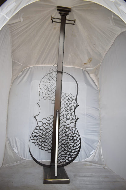 Creative Metal Guitar Structure on Base Modern Art Piece Size: 20" x 24" x 70"H