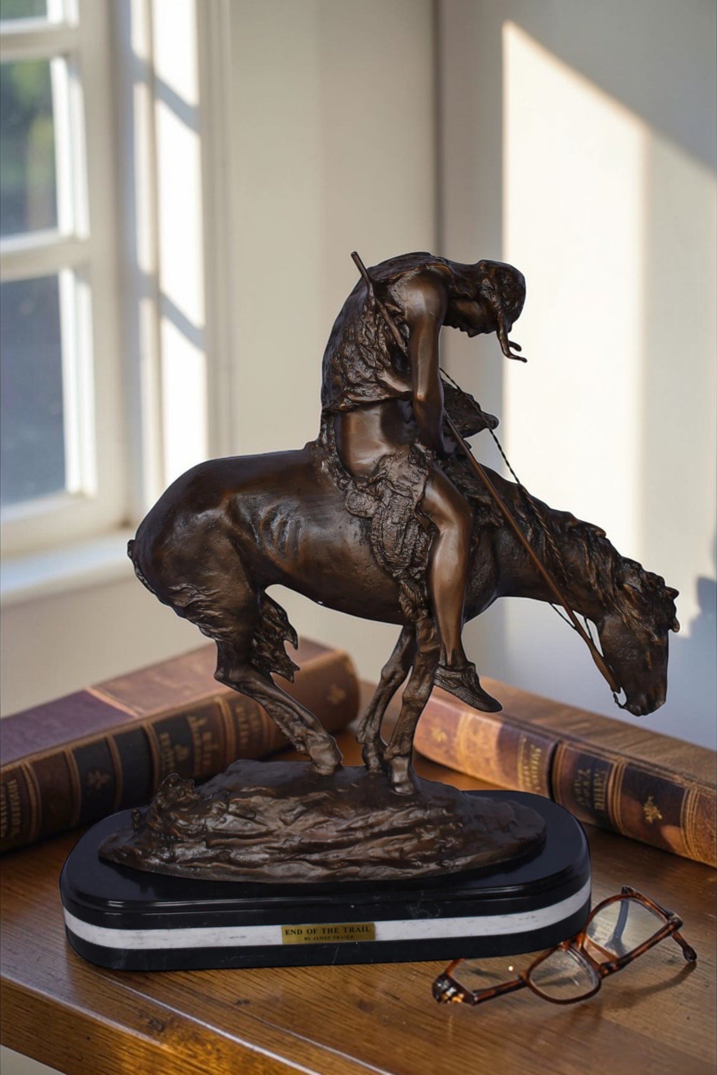 End of The Trail, a James Fraser Replica Bronze Statue - Size: 7"L x 20"W x 21"H