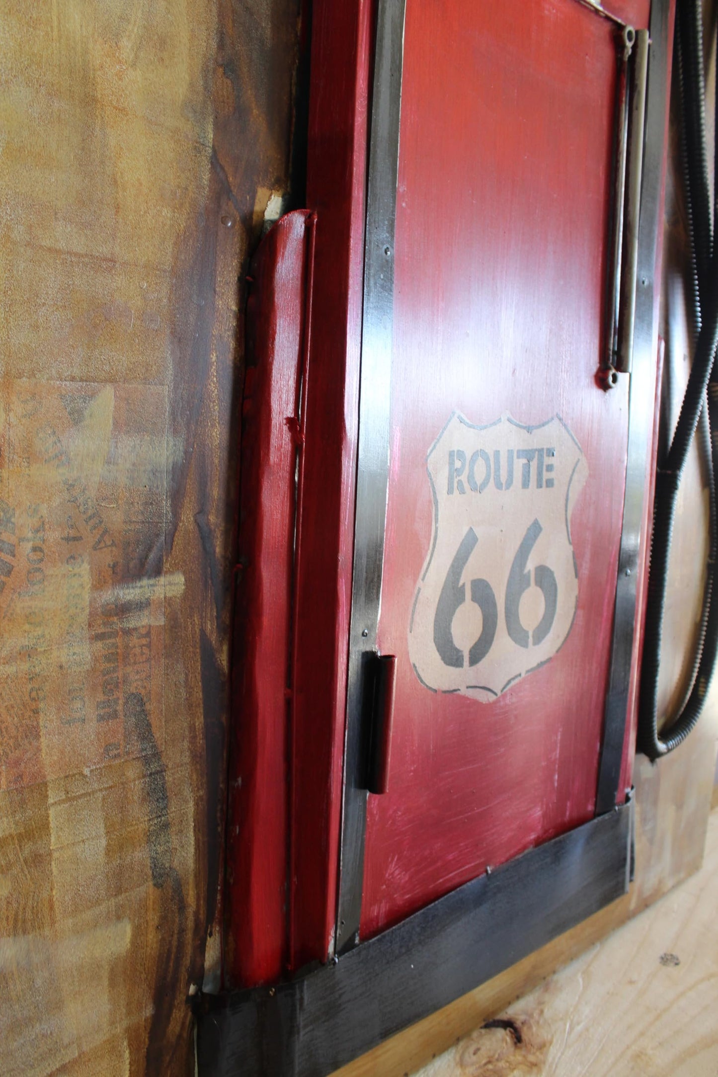 Route 66 Red Gas Pump 3D Sheet Metal Wall Art Painting 40" x 2" x 79"H