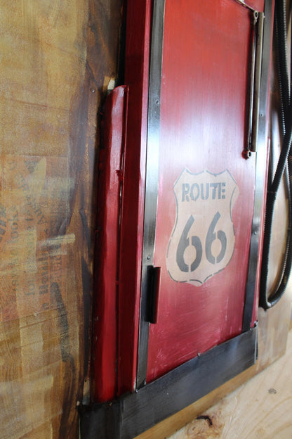 Route 66 Red Gas Pump 3D Sheet Metal Wall Art Painting 40" x 2" x 79"H