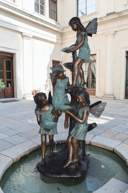 Four Angels Playing Bronze Statue Fountain  -  Size: 35"L x 28"W x 66"H.