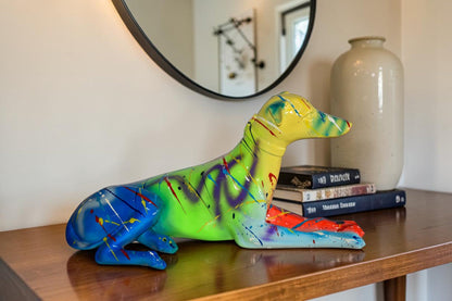 Modern Graffiti Sitting Greyhound Dog Resin Statue 19" x 9" x 12"H