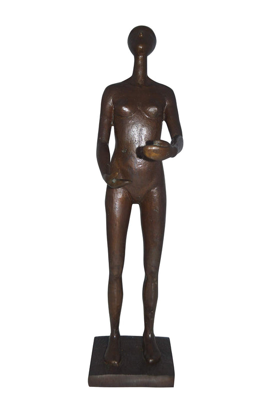 Abstract of Nude Girl Standing Bronze Statue Art Nude -  Size: 6"L x 6"W x 24"H.