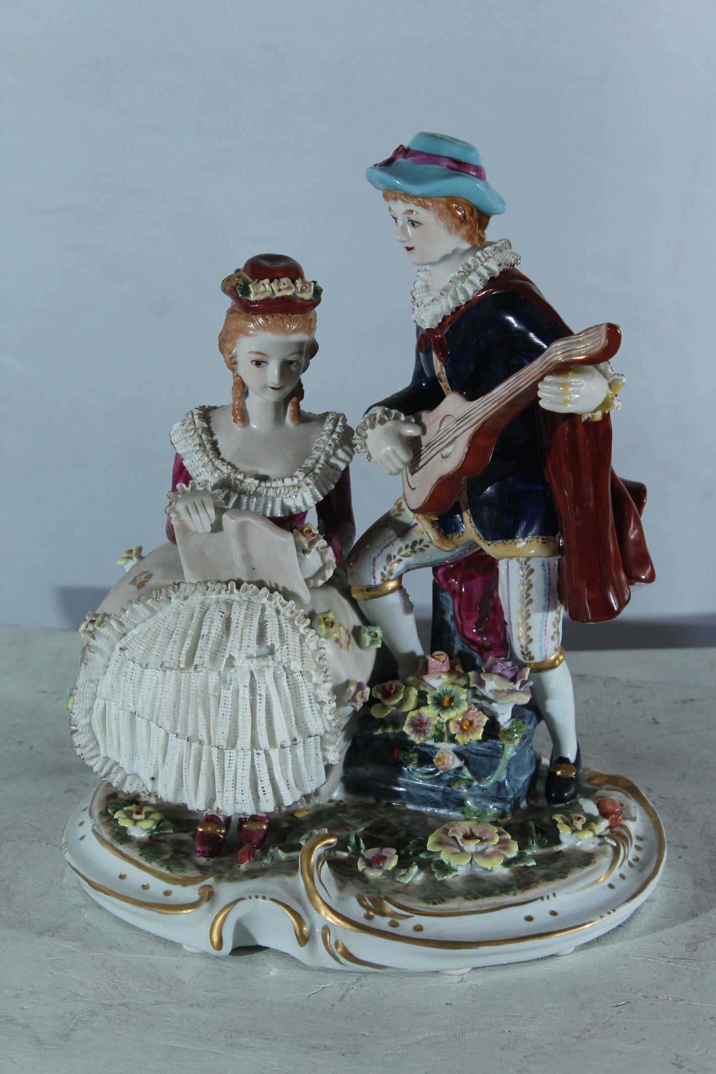 NIFAO Porcelain Romantic Couple Figurine with Guitar and Book 11" x 8" x 13"H