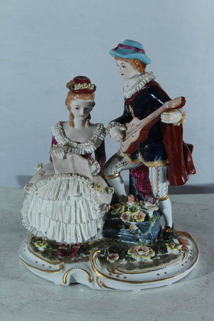 NIFAO Porcelain Romantic Couple Figurine with Guitar and Book 11" x 8" x 13"H