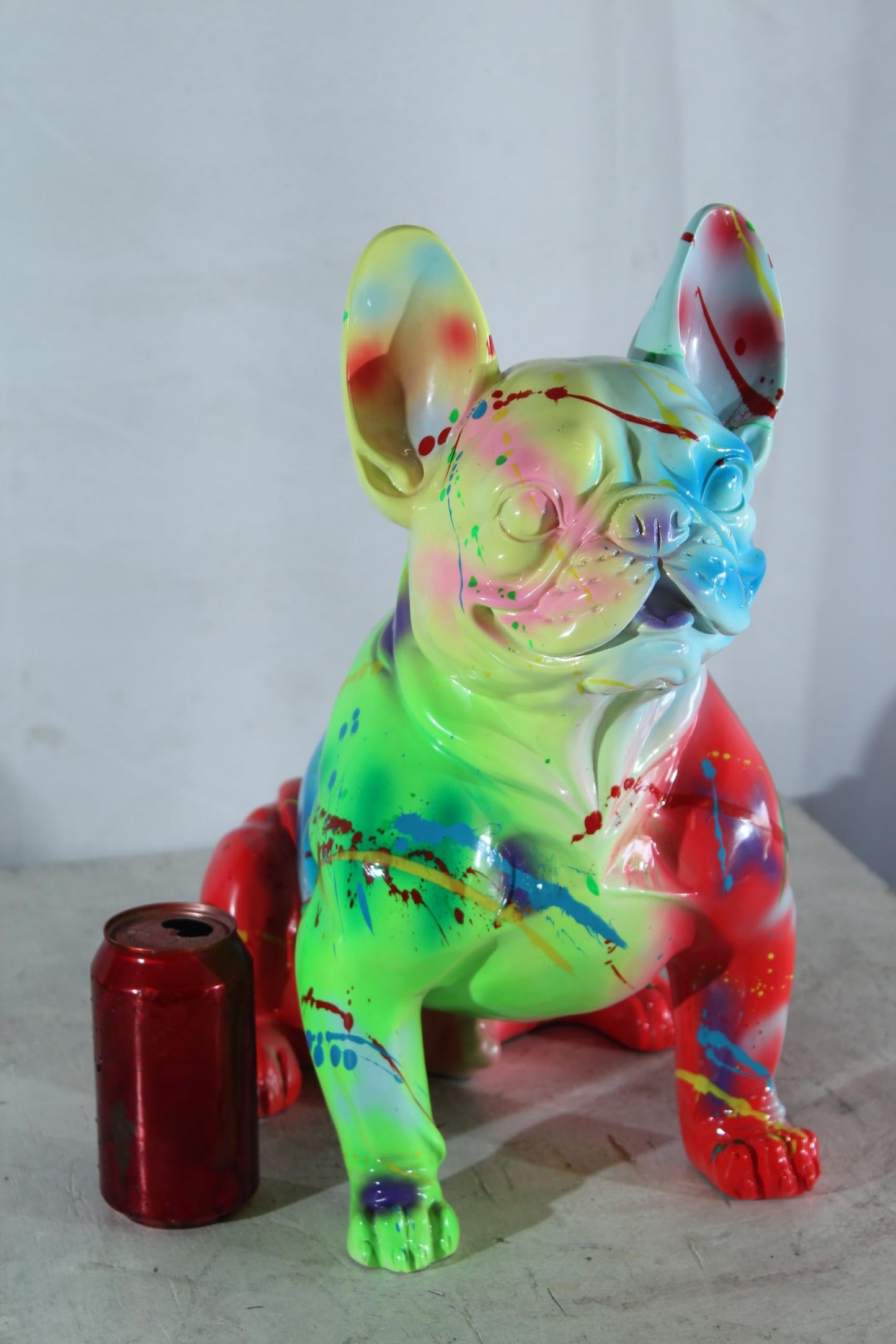 NIFAO Resin French Bulldog Statue Rainbow Paint Splatter 16"x9"x16"H