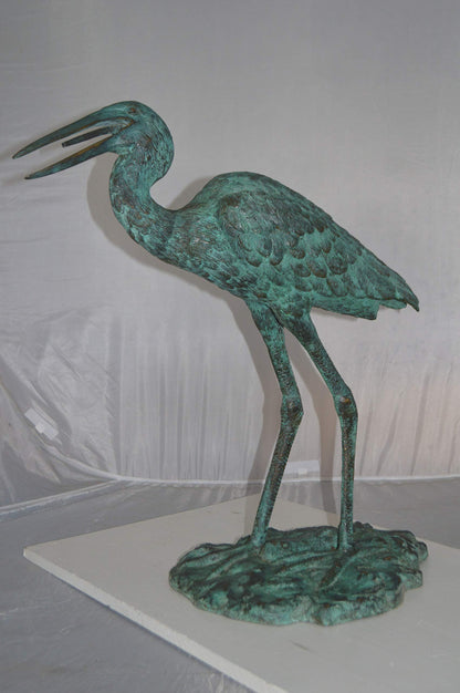Heron Fountain Bronze Statue -  Size: 14"L x 24"W x 26"H.