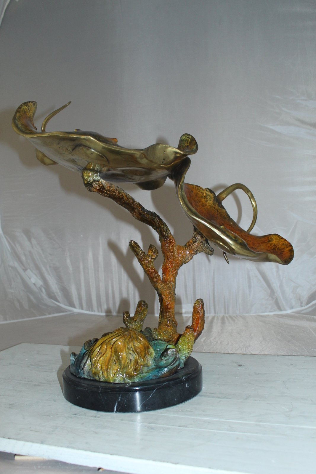 Double Manta Ray Bronze Statue -  Size: 14"L x 24"W x 21"H.