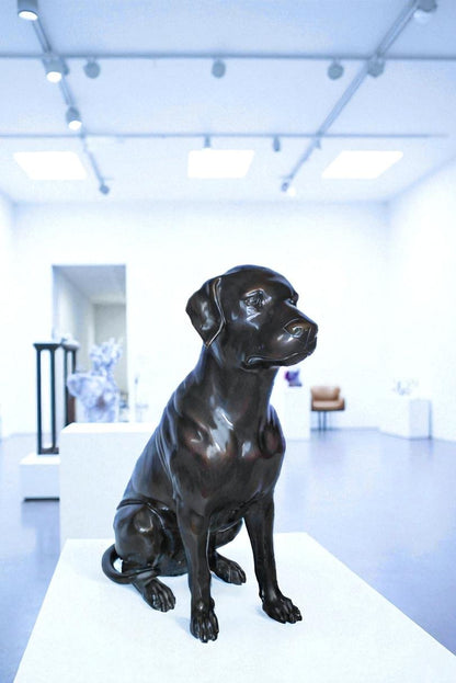 Large Bronze Chocolate Labrador Dog Statue Sitting Pose 22" x 12" x 27"H