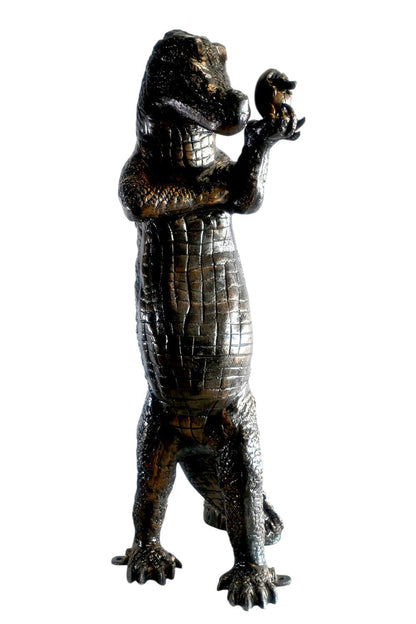 Large Alligator Statue Holding Baby Gator in Egg Cast Aluminum 34"x23"x54"H