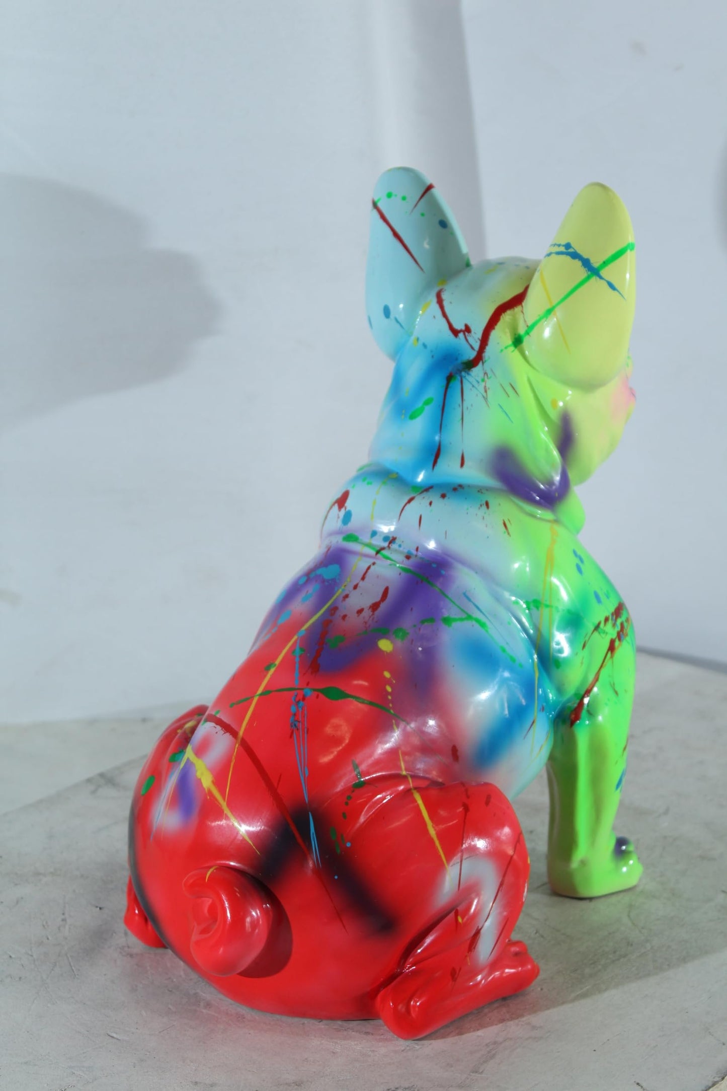 NIFAO Resin French Bulldog Statue Rainbow Paint Splatter 16"x9"x16"H