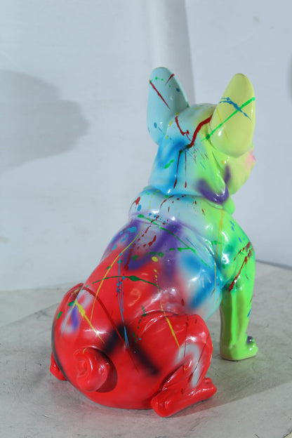 NIFAO Resin French Bulldog Statue Rainbow Paint Splatter 16"x9"x16"H