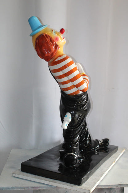 Colorful Fiberglass Clown Fiberglass Statue, Striped Shirt 27" x 17" x 39"H