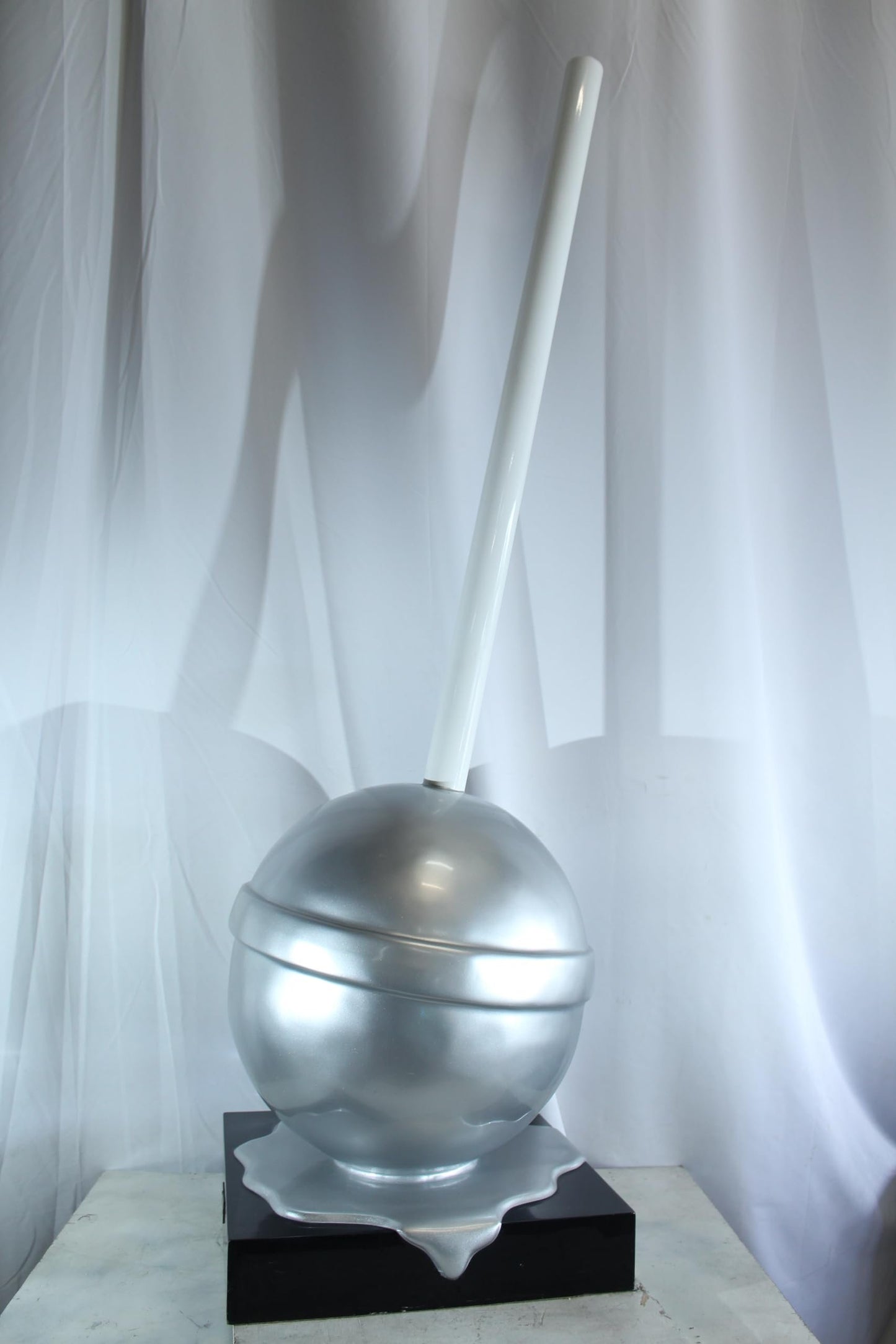 NIFAO Giant Silver Lollipop Sculpture Metallic Pop Art Resin Statue 22"x20"x70"H