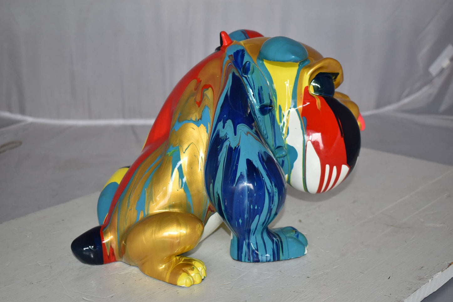 Modern Happy Paint Drops Bulldog Statue Made of Resin Size: 14" x 19" x 10"H