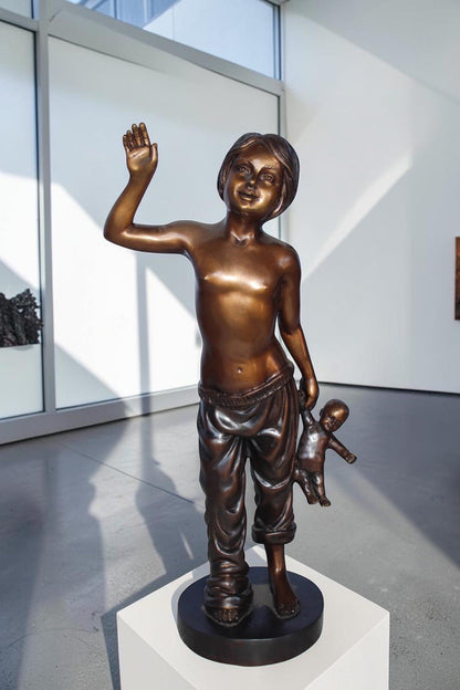 Young shirtless sleep walking girl bronze statue -  Size: 8"L x 5"W x 16"H.