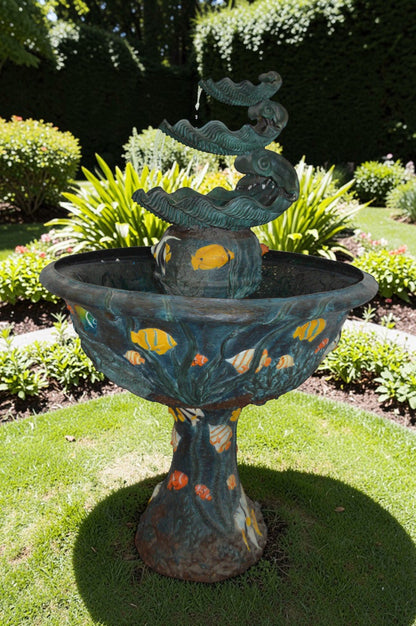 Bawl Bronze Fountain with three steps shells -  Size: 43"L x 43"W x 63"H.