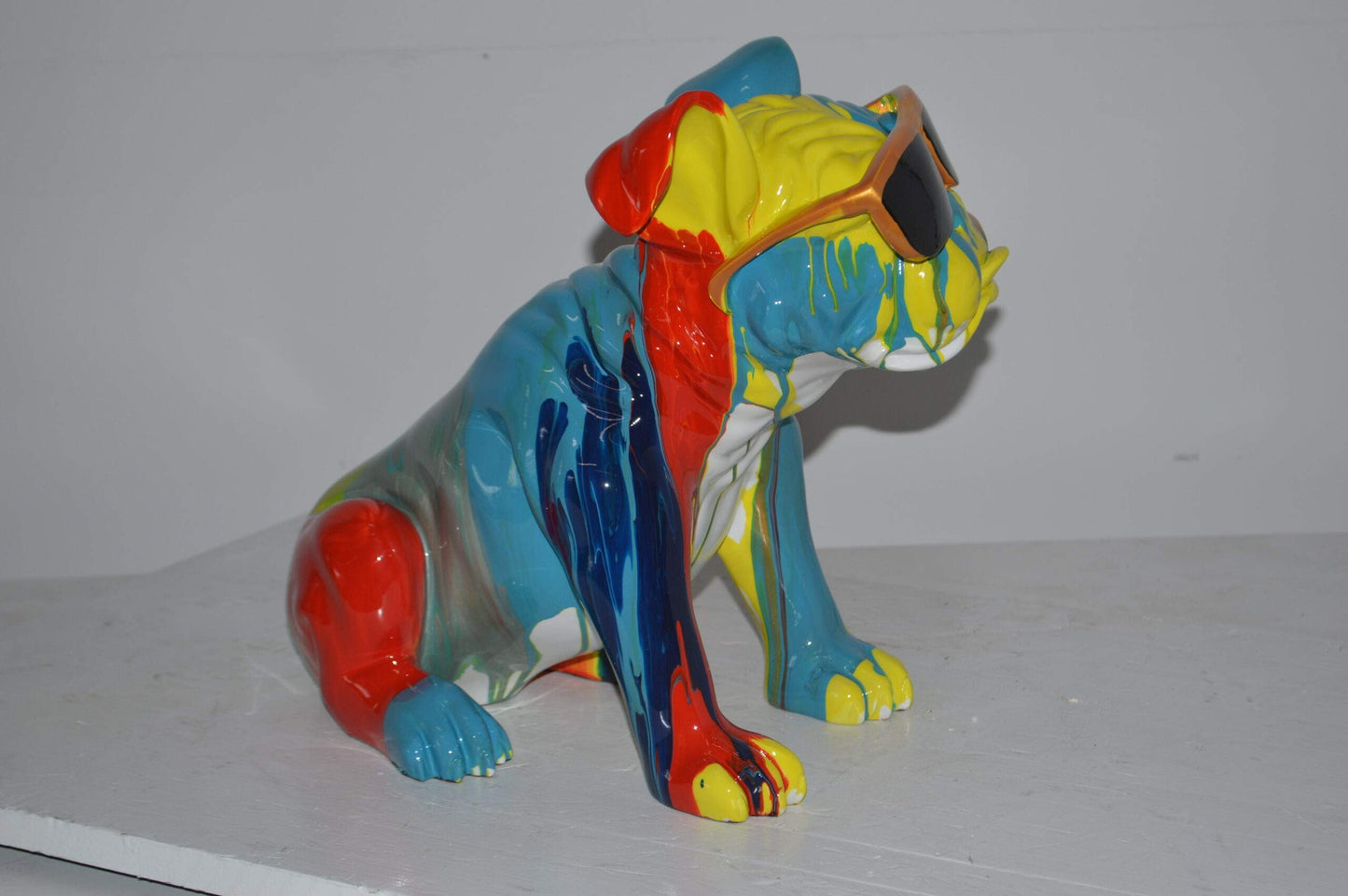 Modern art Bulldog with Sunglasses Resin Statue - Size: 16"L x 9"W x 14"H.