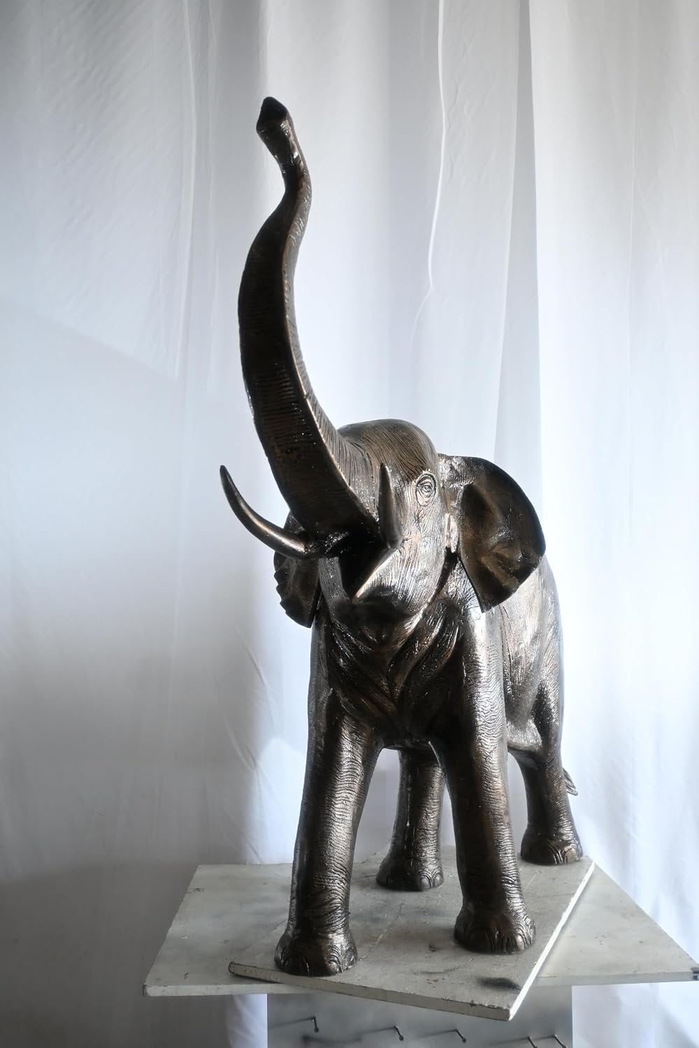 Aluminum Elephant Raised Trunk Sculpture Dark Bronze Art 52"x22"x55"H