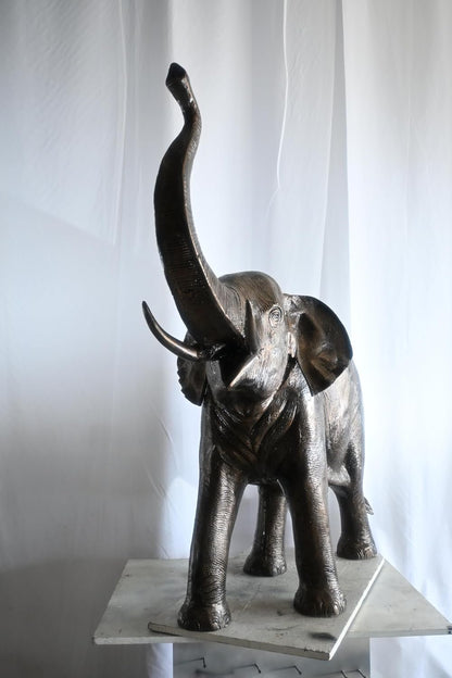 Aluminum Elephant Raised Trunk Sculpture Dark Bronze Art 52"x22"x55"H
