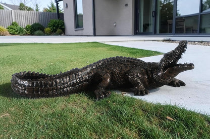 Aluminum Alligator Sculpture Open Jaws Dark Bronze Decor 31"x14"x11"H