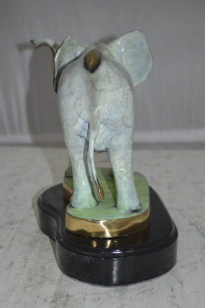 Elephant trunk Up Bronze Statue -  Size: 16"L x 9"W x 10"H.