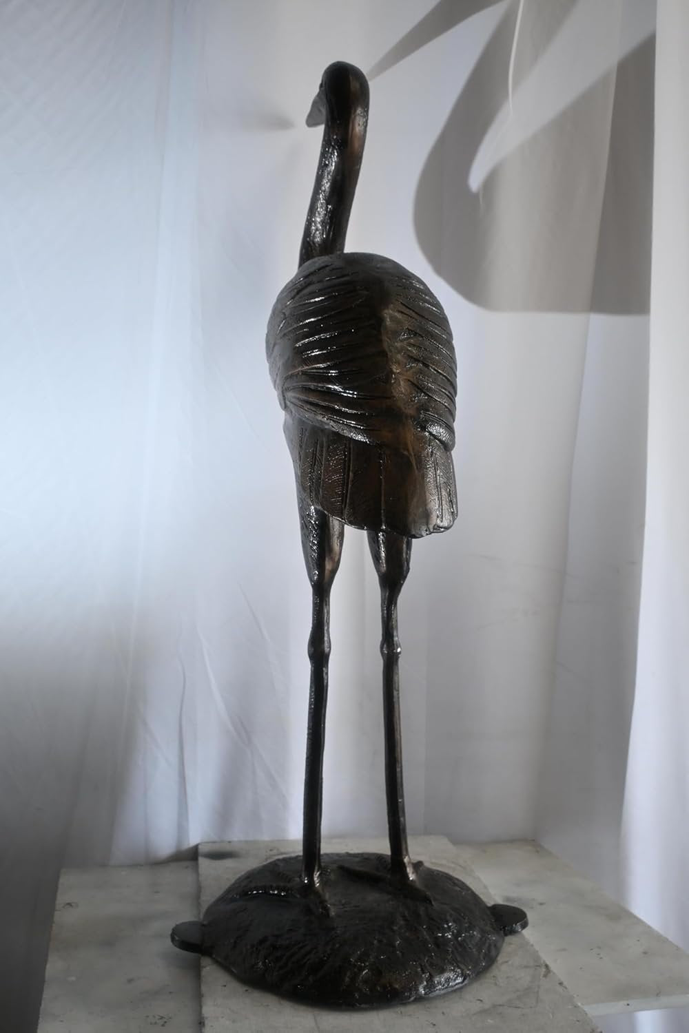 Aluminum Standing Heron Dark Bronze Patina Garden Statue 34"x24"x58"H
