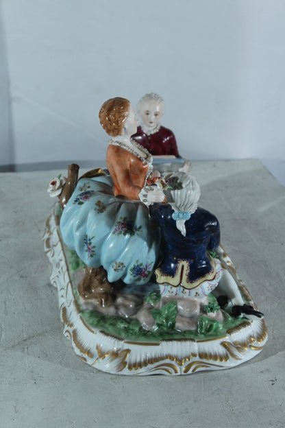 NIFAO Porcelain Rococo Courting Trio Figurine — Artist & Couple 20" x 8" x 10"H